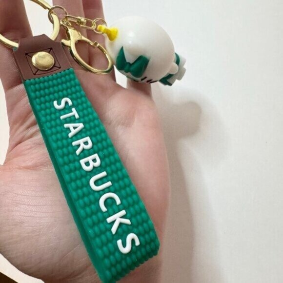Starbucks Hello Kitty Barista Keychain Green Apron Sanrio Collab Strap Charm - Picture 5 of 6